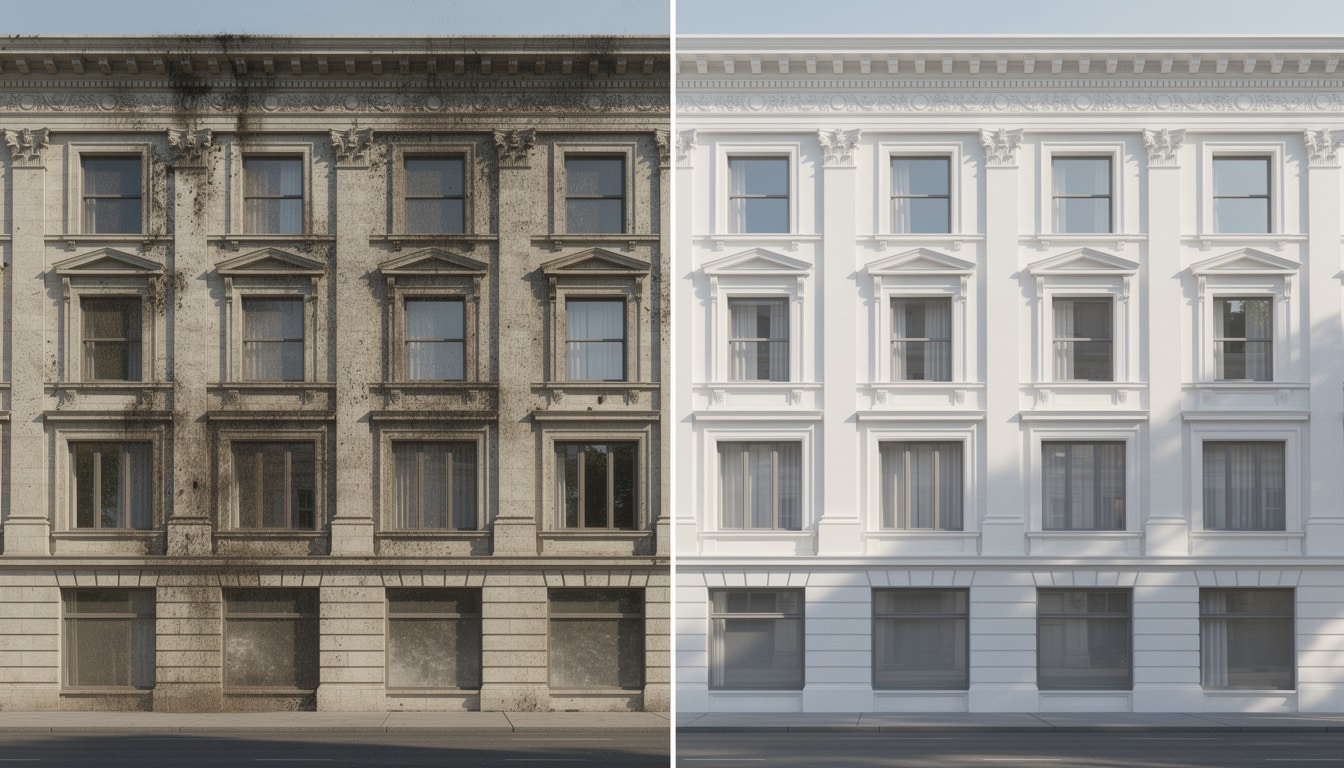 découvrez comment les travaux de nettoyage de façade améliorent l'apparence extérieure de votre bâtiment, en préservant son esthétique et sa valeur.