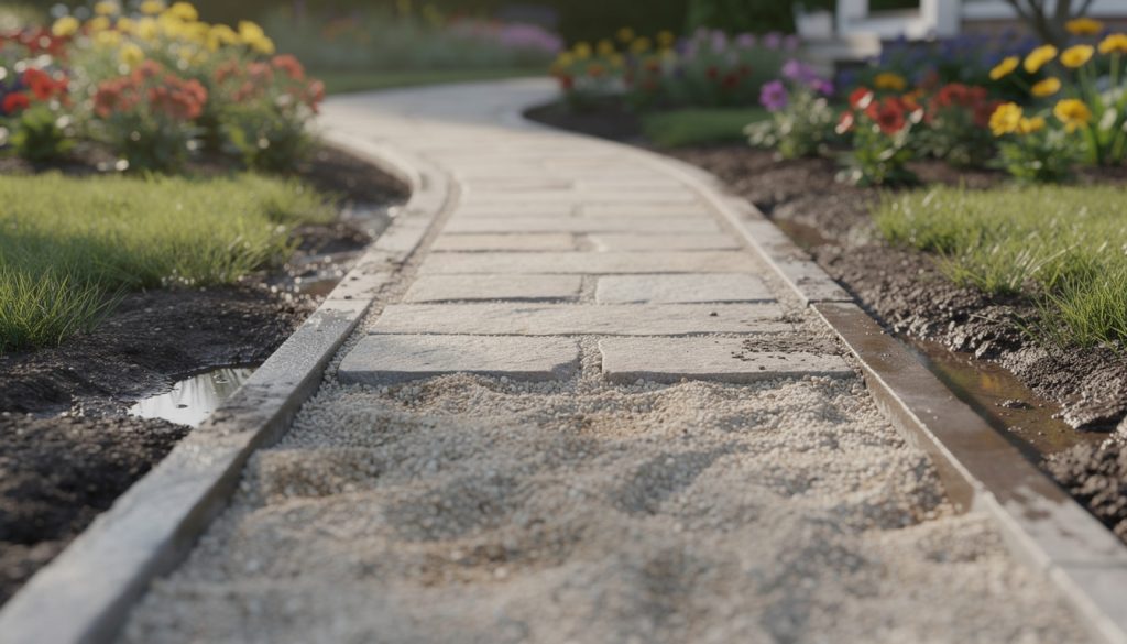 découvrez pourquoi réaliser des travaux d'allée permet d'éviter la formation et le dépôt de boue, assurant un accès propre et praticable à votre propriété.