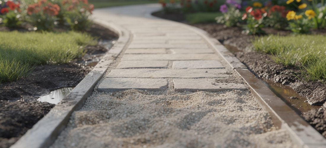 découvrez pourquoi réaliser des travaux d'allée permet d'éviter la formation et le dépôt de boue, assurant un accès propre et praticable à votre propriété.